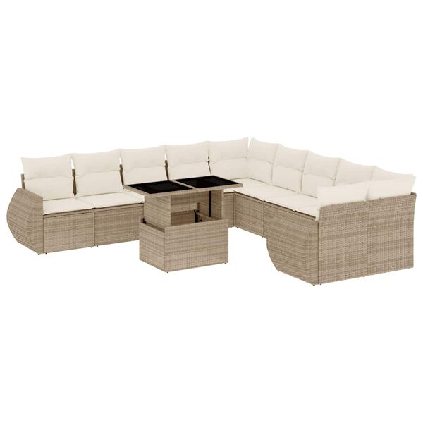 vidaXL Salon de jardin 11 pcs avec coussins beige r&eacute;sine tress&eacute;e