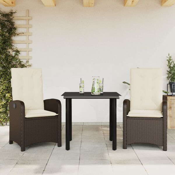 vidaXL Ensemble &agrave; manger de jardin 5 pcs et coussins marron poly rotin