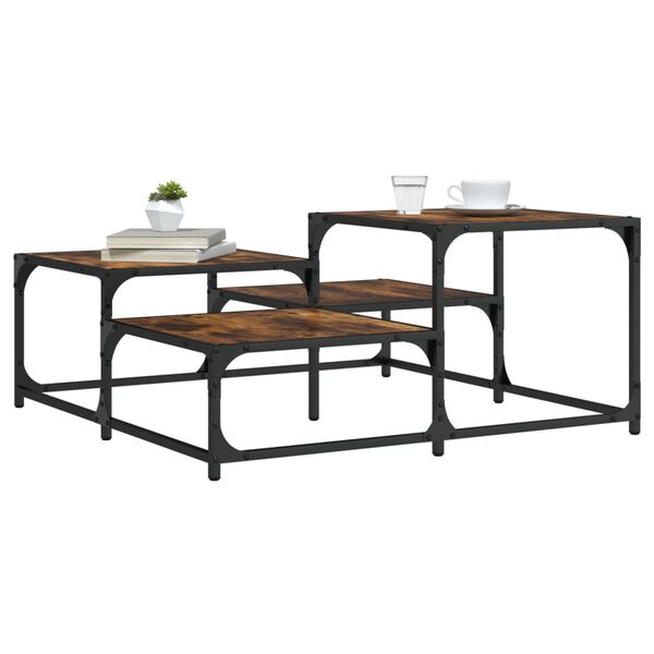 vidaXL Table basse ch&ecirc;ne fum&eacute; 87,5x87,5x40cm bois d'ing&eacute;nierie