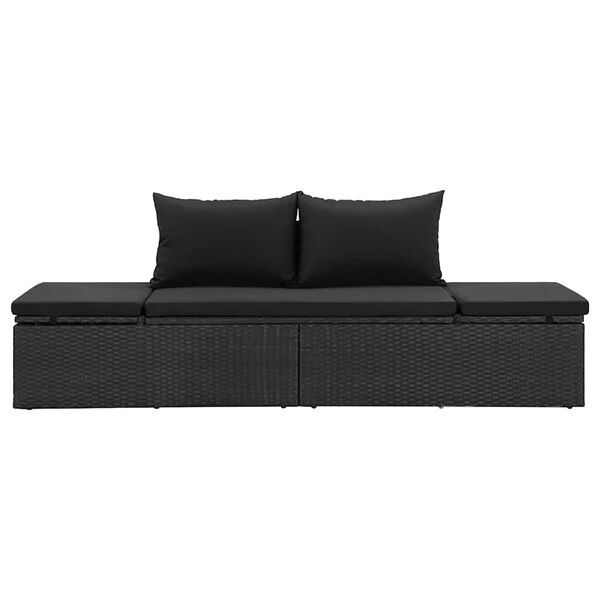 vidaXL Chaise longue avec coussins R&eacute;sine tress&eacute;e Noir