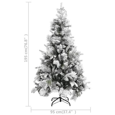 vidaXL Sapin de Noël pré-éclairé avec neige floquée/cônes 195cm PVC/PE