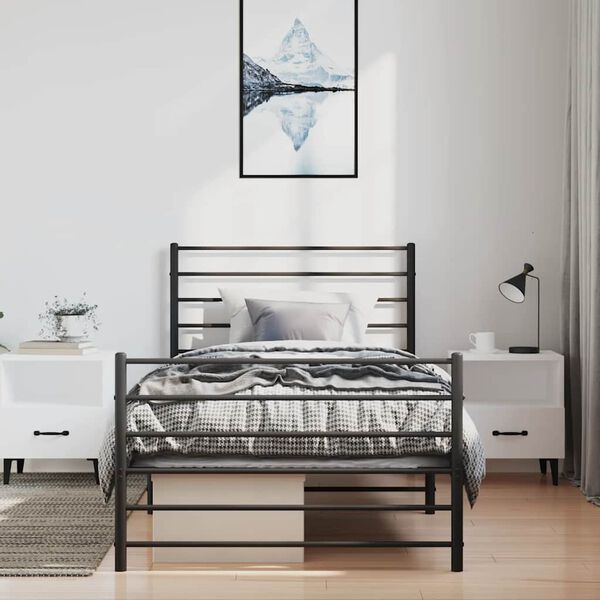vidaXL Cadre de lit m&eacute;tal sans matelas avec pied de lit noir 100x190cm