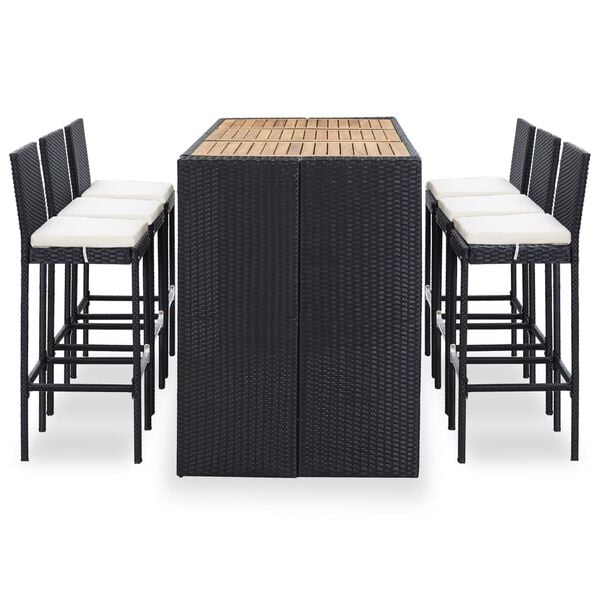vidaXL Ensemble de bar de jardin 7 pcs et coussins R&eacute;sine tress&eacute;e Noir