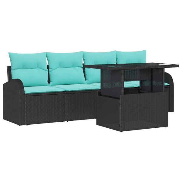 vidaXL Ensemble de canap&eacute; de jardin avec coussin 5 pcs Noir polyrotin
