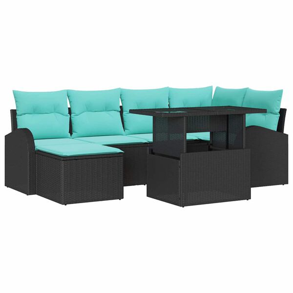 vidaXL Ensemble de canap&eacute; de jardin avec coussin 7 pcs Noir et bleu