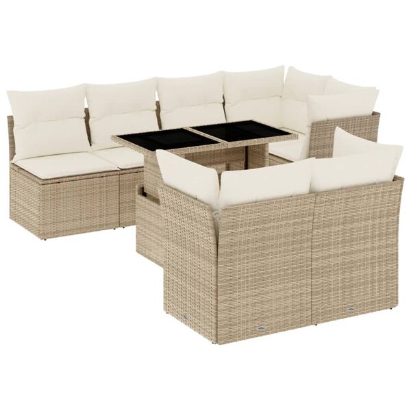 vidaXL Salon de jardin avec coussins 8 pcs beige r&eacute;sine tress&eacute;e
