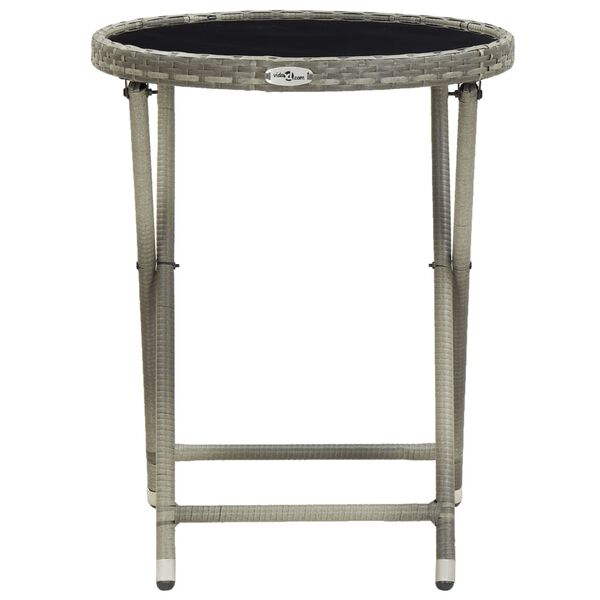vidaXL Table à thé Gris 60 cm Résine tressée et verre trempé