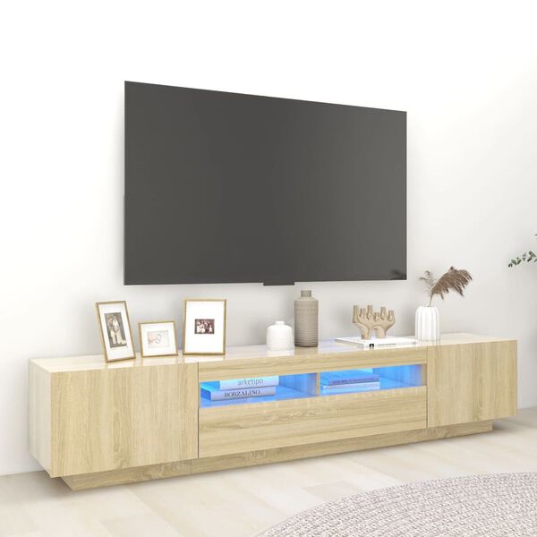 vidaXL Meuble TV avec lumi&egrave;res LED Ch&ecirc;ne sonoma 200x35x40 cm