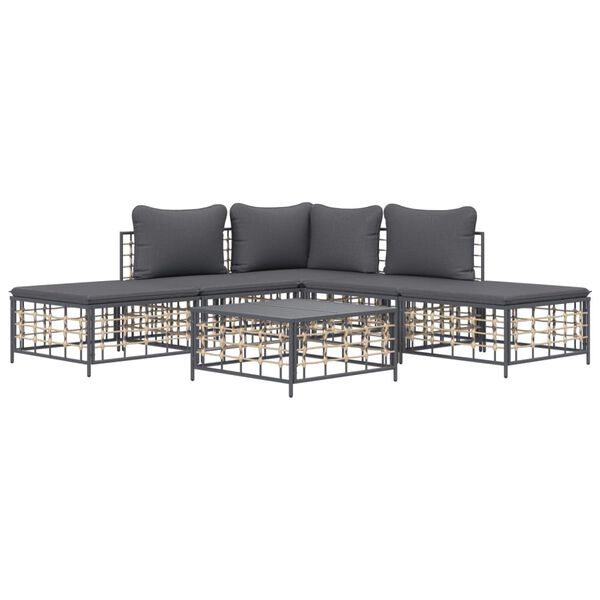 vidaXL Salon de jardin 6 pcs avec coussins anthracite r&eacute;sine tress&eacute;e