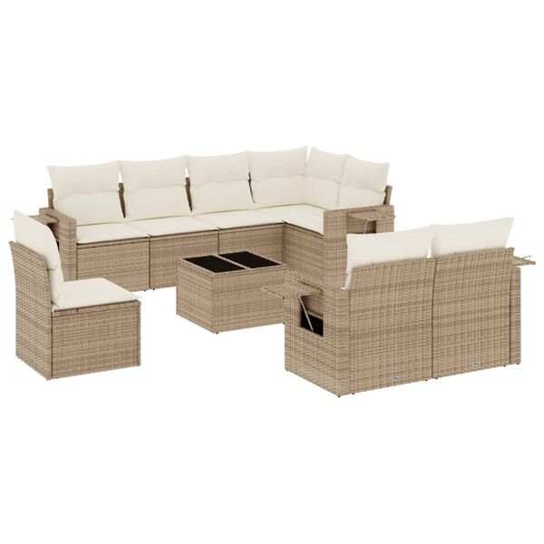 vidaXL Salon de jardin avec coussins 9 pcs beige r&eacute;sine tress&eacute;e