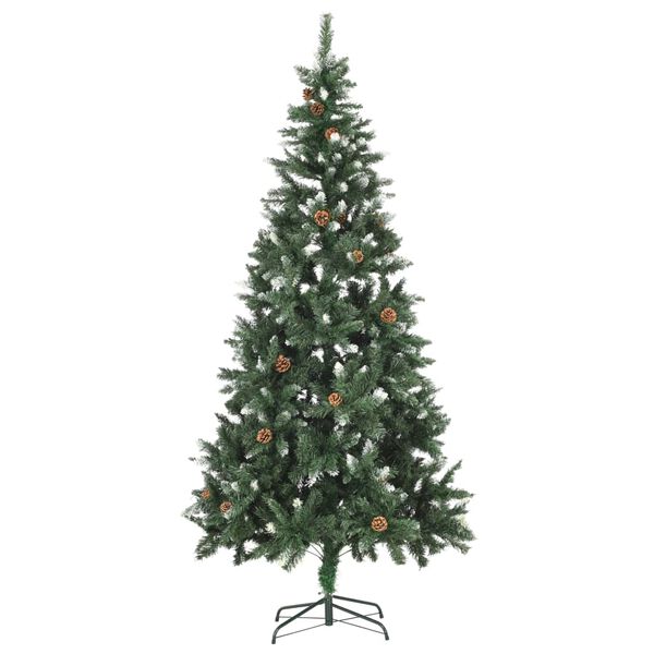 vidaXL Sapin de No&euml;l artificiel pr&eacute;-&eacute;clair&eacute; et pommes de pin 210 cm