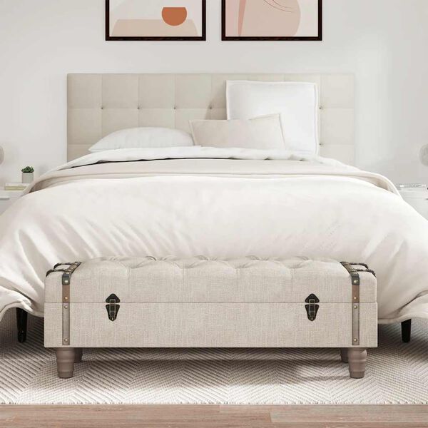 vidaXL Banc de rangement 111 cm crème bois massif de sapin et tissu