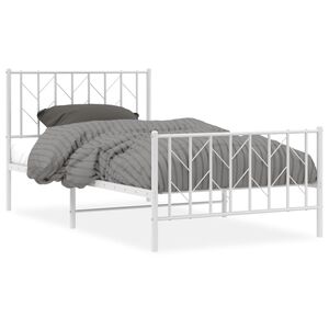 vidaXL Cadre de lit métal sans matelas et pied de lit blanc 100x200 cm