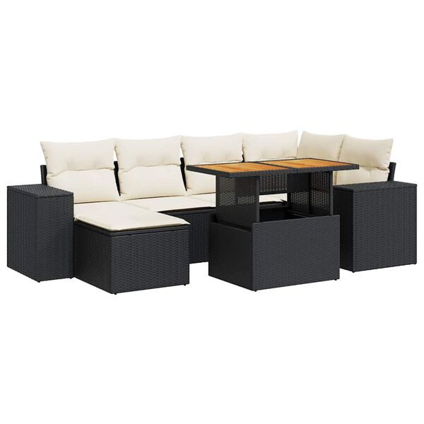 vidaXL Salon de jardin 7 pcs avec coussins noir r&eacute;sine tress&eacute;e
