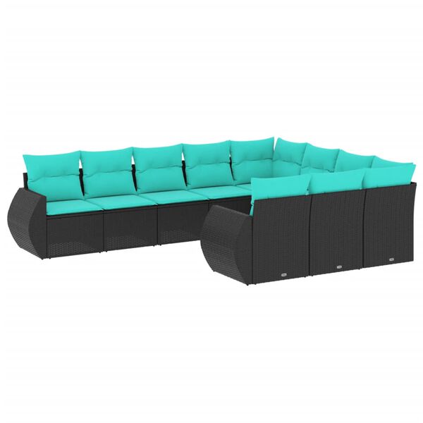 vidaXL Salon de jardin 10 pcs avec coussins noir r&eacute;sine tress&eacute;e