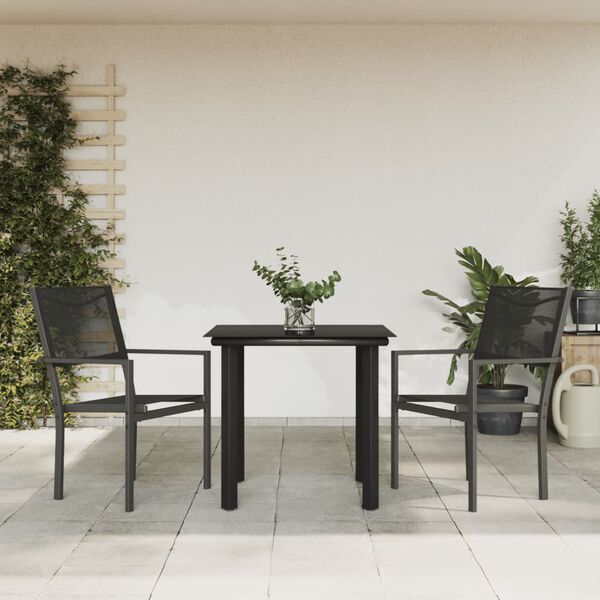 vidaXL Ensemble &agrave; manger de jardin 3 pcs noir textil&egrave;ne et acier