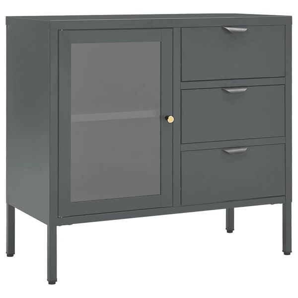 vidaXL Buffet Anthracite 75x35x70 cm Acier et verre trempé