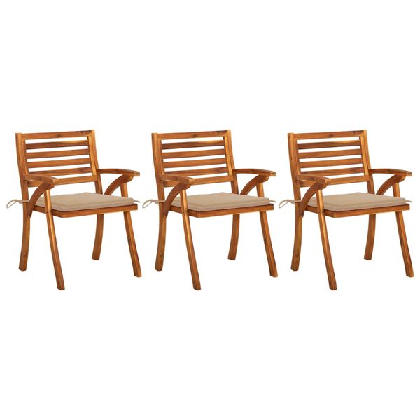 vidaXL Chaises &agrave; manger de jardin avec coussins lot de 3 Acacia massif