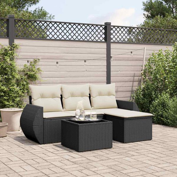 vidaXL Salon de jardin 5 pcs avec coussins noir r&eacute;sine tress&eacute;e