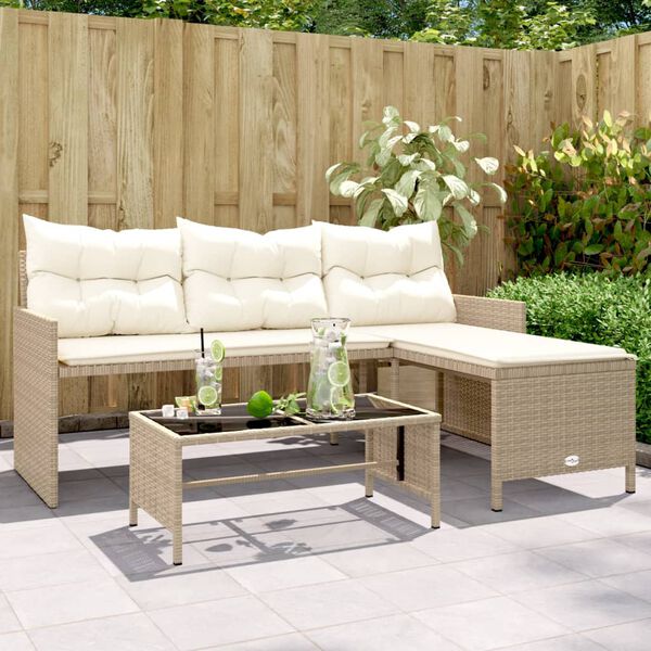vidaXL Canapé de jardin avec table et coussins en forme de L beige