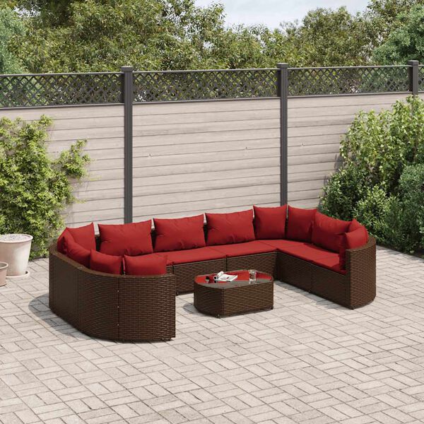vidaXL Salon de jardin 10 pcs avec coussins marron r&eacute;sine tress&eacute;e