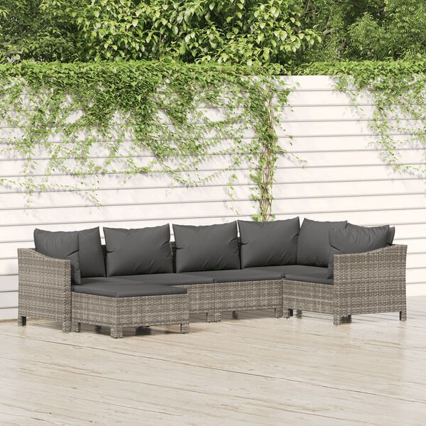 vidaXL Salon de jardin 6 pcs avec coussins Gris R&eacute;sine tress&eacute;e