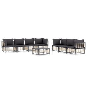 vidaXL Salon de jardin 8 pcs avec coussins anthracite résine tressée