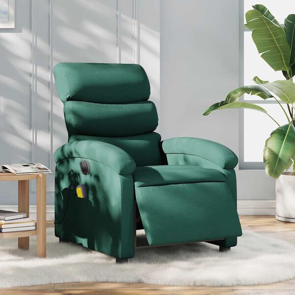 vidaXL Fauteuil inclinable de massage &eacute;lectrique vert fonc&eacute; tissu