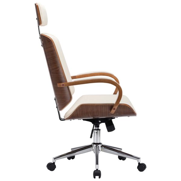 vidaXL Chaise de bureau avec appuie-t&ecirc;te Cr&egrave;me Similicuir et bois