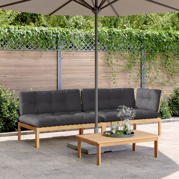 vidaXL Salon palette de jardin avec coussins 3pcs bois d'acacia massif
