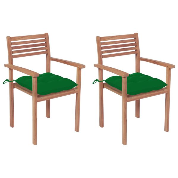 vidaXL Chaises de jardin lot de 2 et coussins vert Bois de teck massif