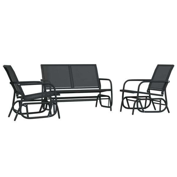 vidaXL Ensemble de salon de jardin 3 pcs noir textilène et acier