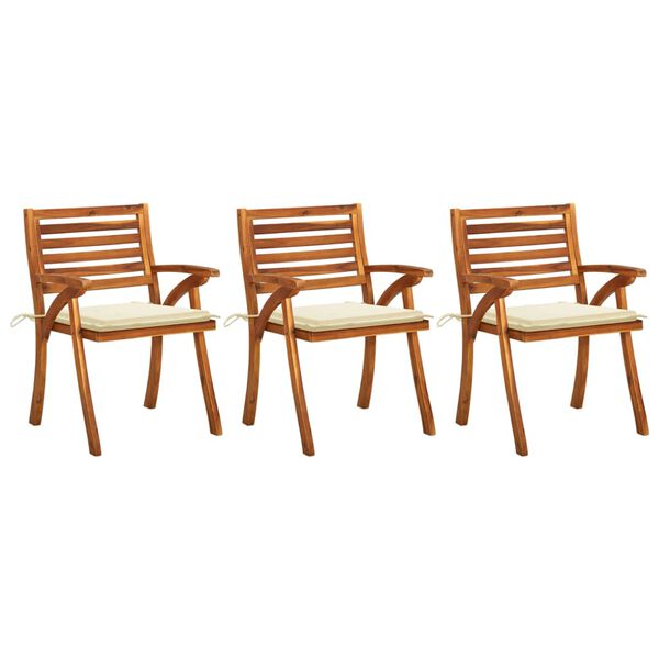 vidaXL Chaises &agrave; manger de jardin avec coussins lot de 3 Acacia massif