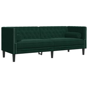 vidaXL Canapé Chesterfield avec traversins 3 places vert foncé velours