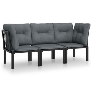 vidaXL Salon de jardin 3 pcs noir et gris r&eacute;sine tress&eacute;e