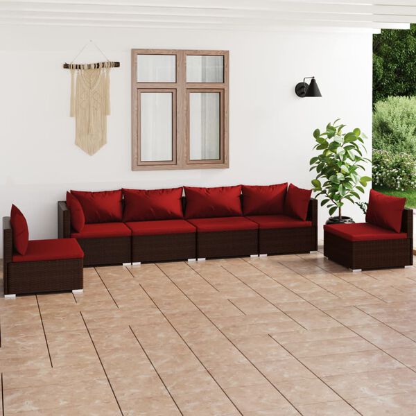 vidaXL Salon de jardin 6 pcs avec coussins R&eacute;sine tress&eacute;e Marron