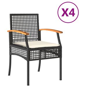 vidaXL Chaises de jardin coussins lot de 4 noir r&eacute;sine tress&eacute;e acacia