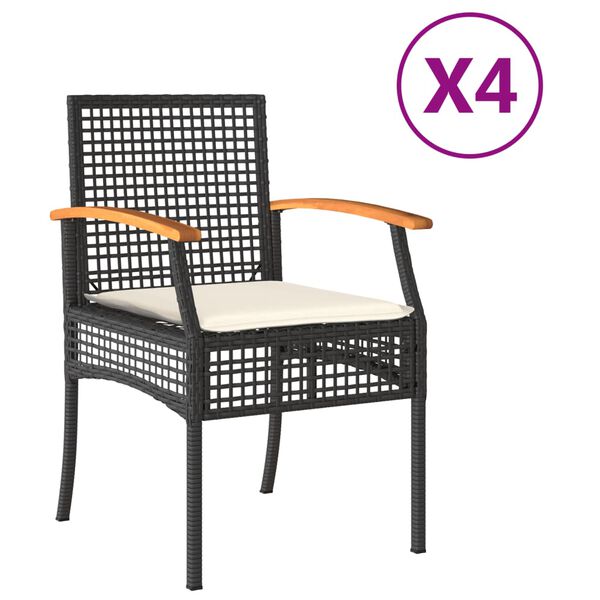 vidaXL Chaises de jardin coussins lot de 4 noir r&eacute;sine tress&eacute;e acacia