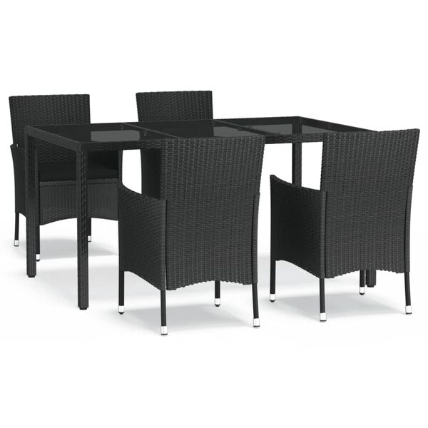 vidaXL Ensemble &agrave; manger de jardin coussins 5pcs Noir R&eacute;sine tress&eacute;e