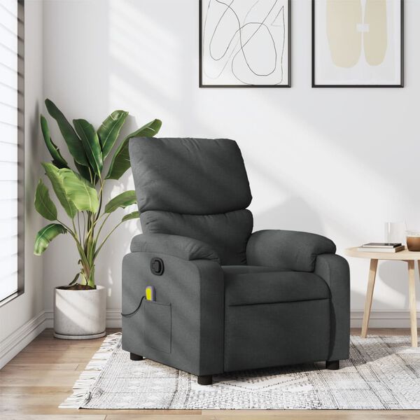 vidaXL Fauteuil inclinable de massage gris foncé tissu