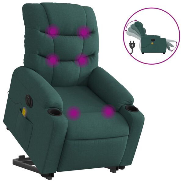 vidaXL Fauteuil inclinable de massage électrique vert foncé tissu