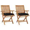 vidaXL Chaises de jardin lot de 2 et coussins noir Bois de teck massif