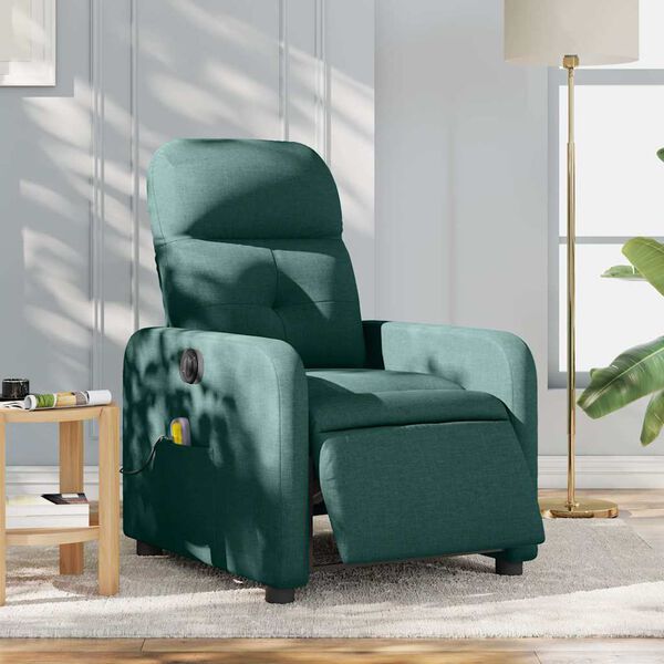 vidaXL Fauteuil inclinable de massage &eacute;lectrique vert fonc&eacute; tissu