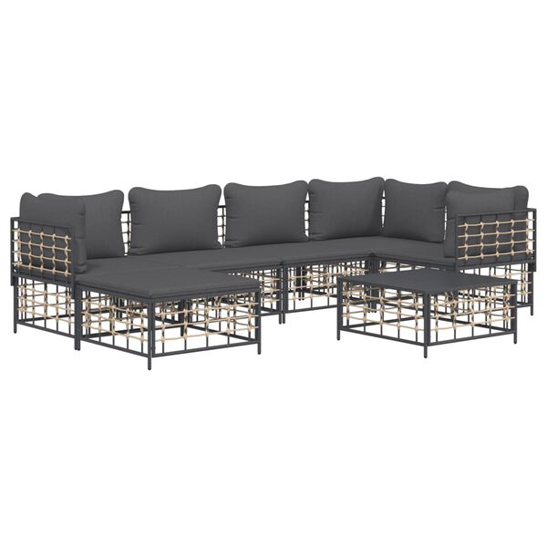 vidaXL Salon de jardin 7 pcs avec coussins anthracite r&eacute;sine tress&eacute;e