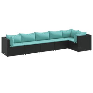 vidaXL Salon de jardin 6 pcs avec coussins Noir R&eacute;sine tress&eacute;e