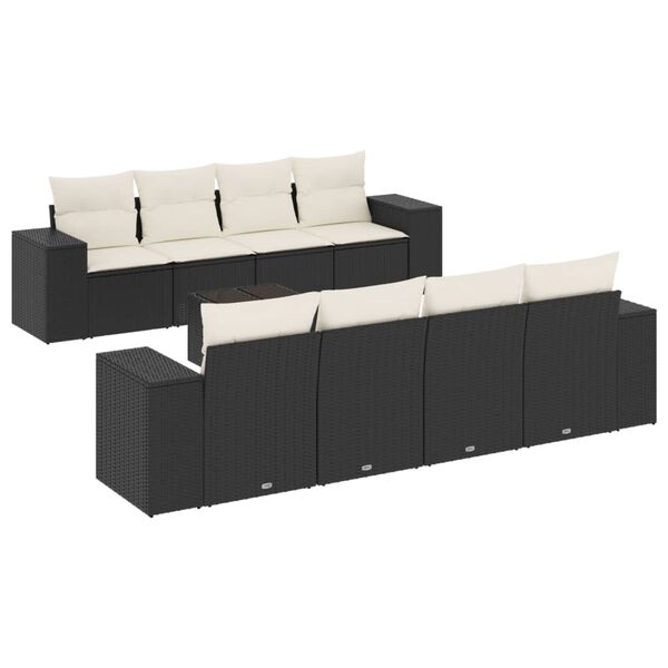 vidaXL Salon de jardin 9 pcs avec coussins noir r&eacute;sine tress&eacute;e