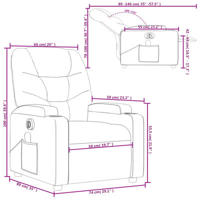 vidaXL Fauteuil inclinable de massage électrique crème similicuir