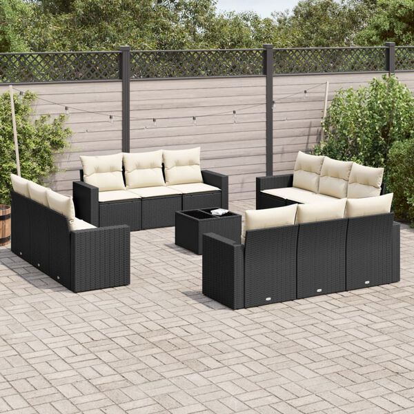 vidaXL Salon de jardin avec coussins 13 pcs noir r&eacute;sine tress&eacute;e