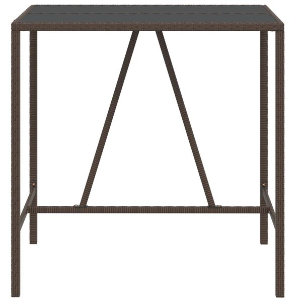 vidaXL Table de bar et dessus en verre marron 110x70x110 cm poly rotin