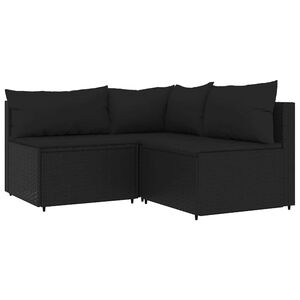 vidaXL Salon de jardin 3 pcs avec coussins Noir R&eacute;sine tress&eacute;e